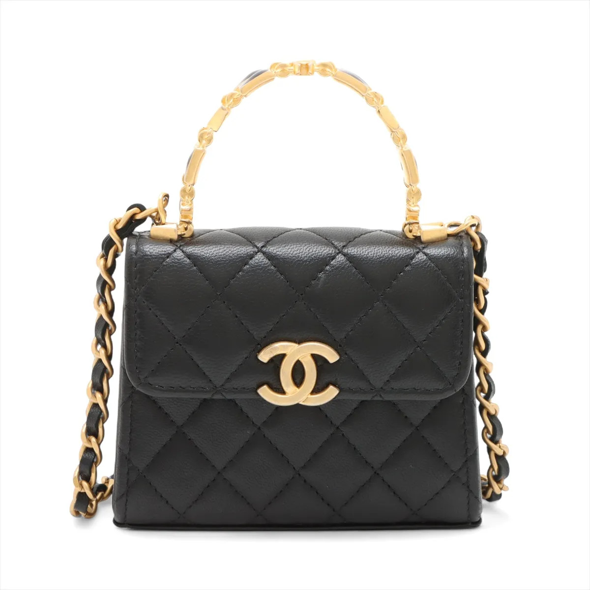 Chanel Matelasse Lambskin Chain Shoulder Bag Black Gold Metal Fittings random se