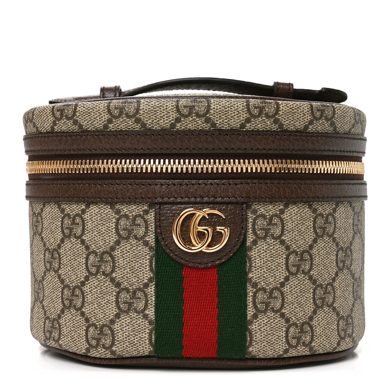Gucci GG Supreme Monogram Textured Calfskin Web Ophidia Vanity Cosmetic Case Beige Ebony New Acero