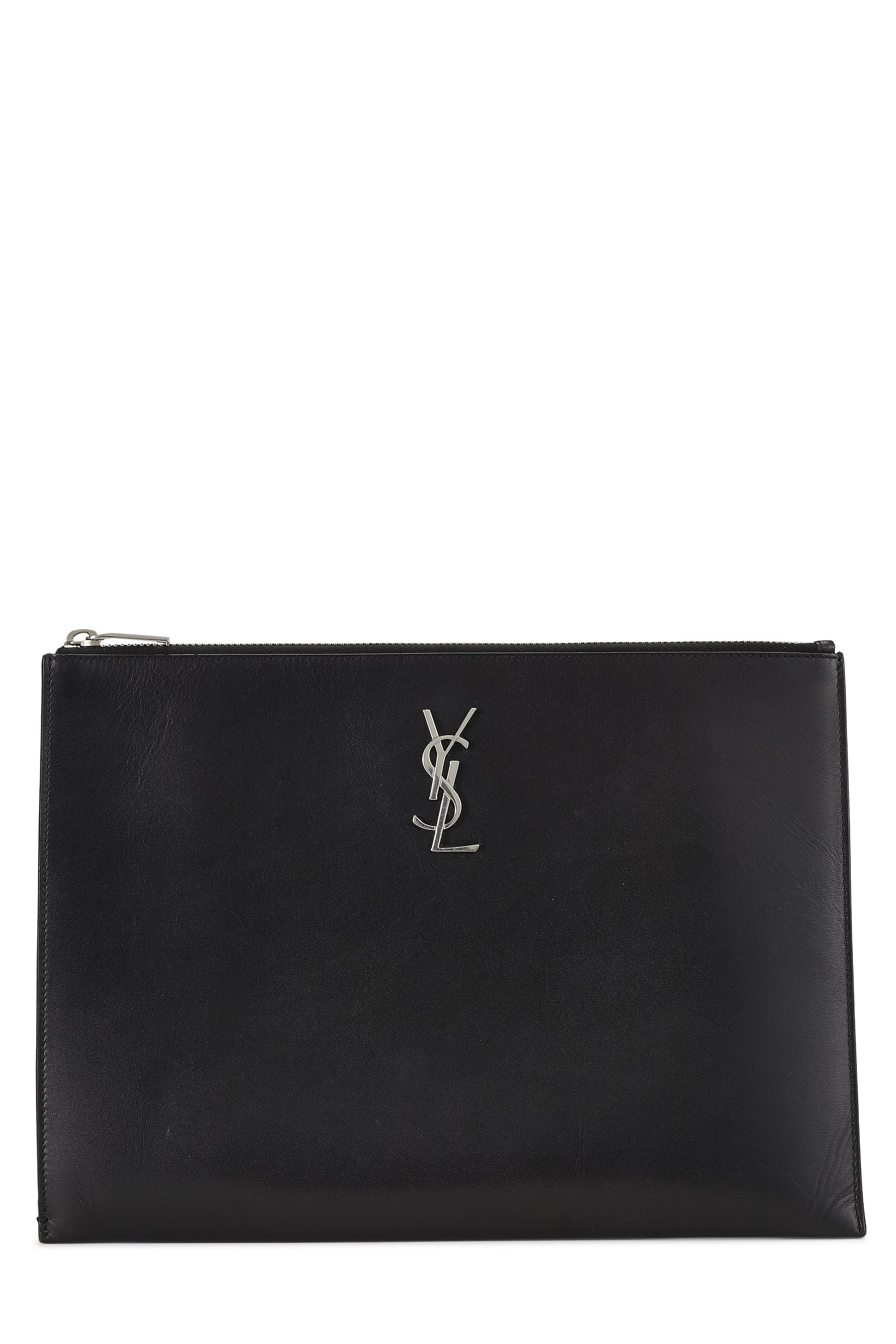 Black Calfskin Leather Zip Pouch