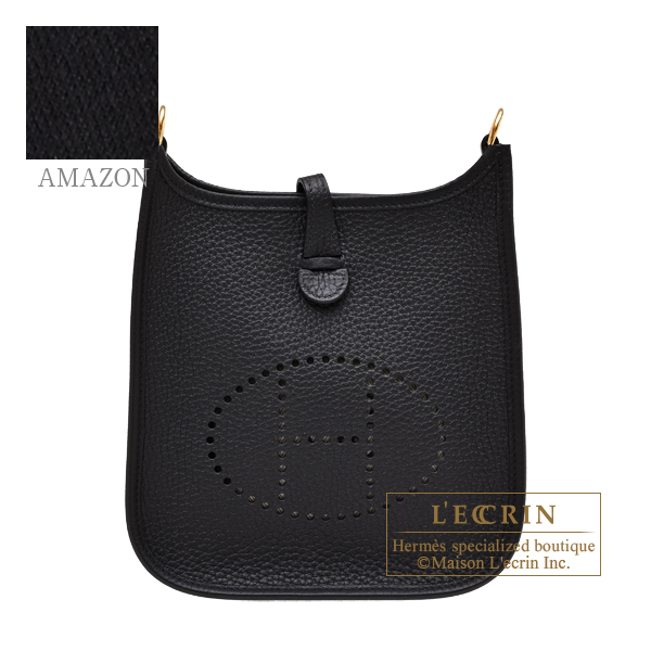 Hermes Evelyne Amazon bag TPM Black Clemence leather Gold hardware Bandouliere 111cm