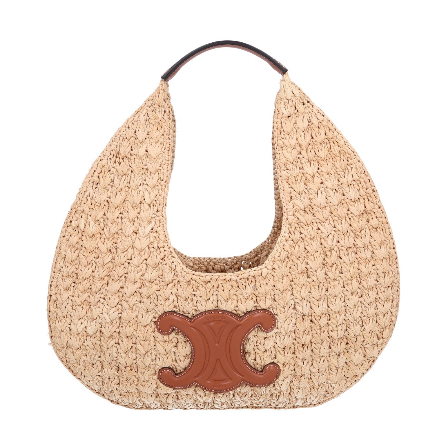 Celine Celine Raffia Calfskin Triomphe Panier Hobo Bag Natural Tan