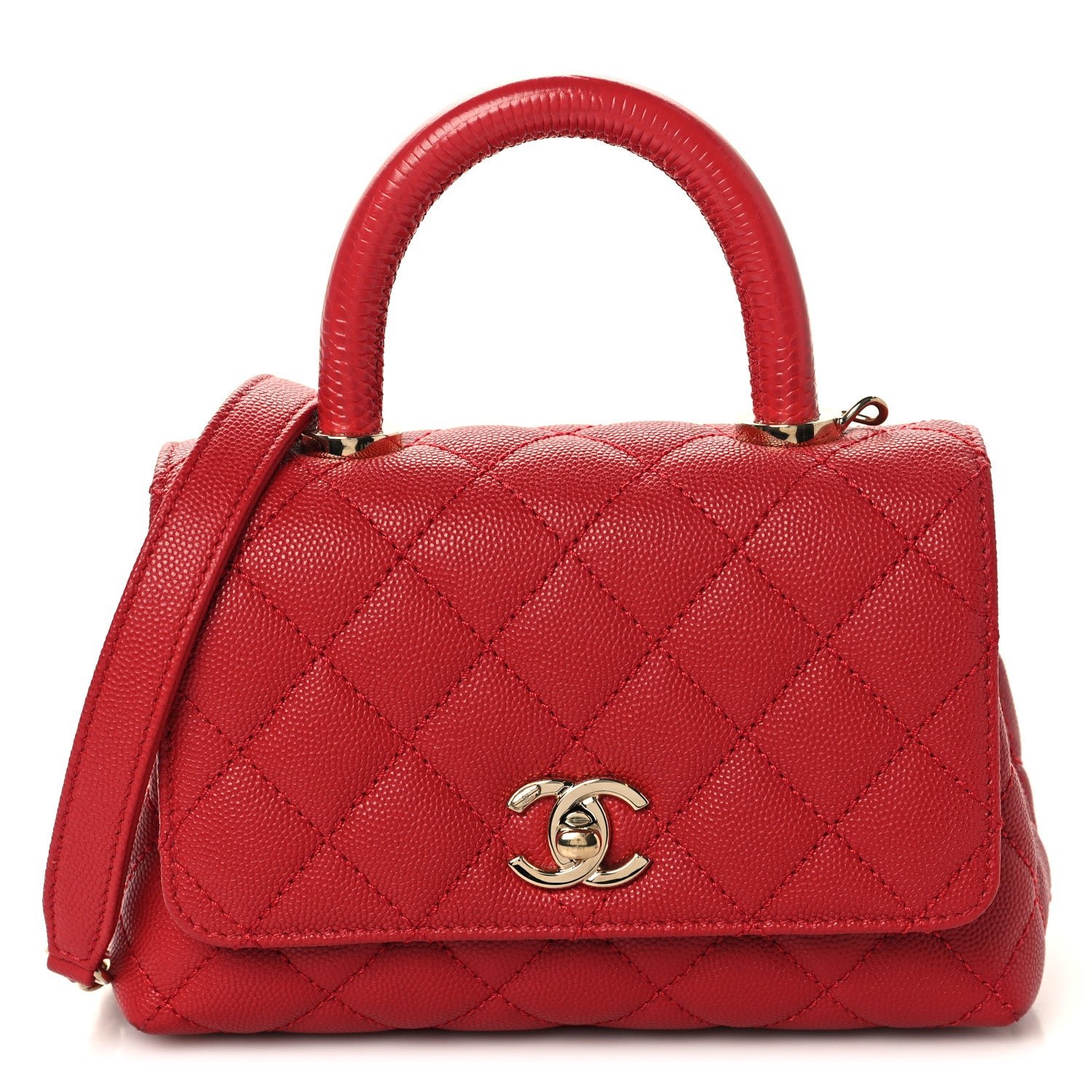 Chanel Caviar Lizard Embossed Quilted Extra Mini Coco Handle Flap Red