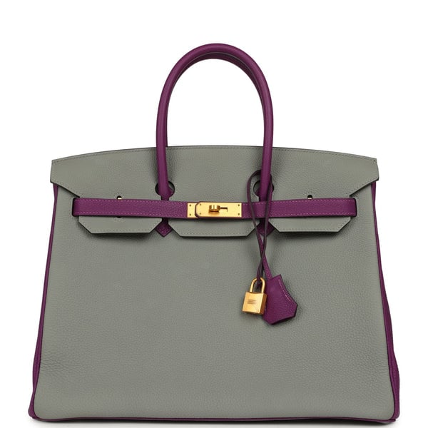 Pre-owned Hermes Special Order (HSS) Birkin 35 Gris Mouette and Anemone Togo Brushed Gold Hardware