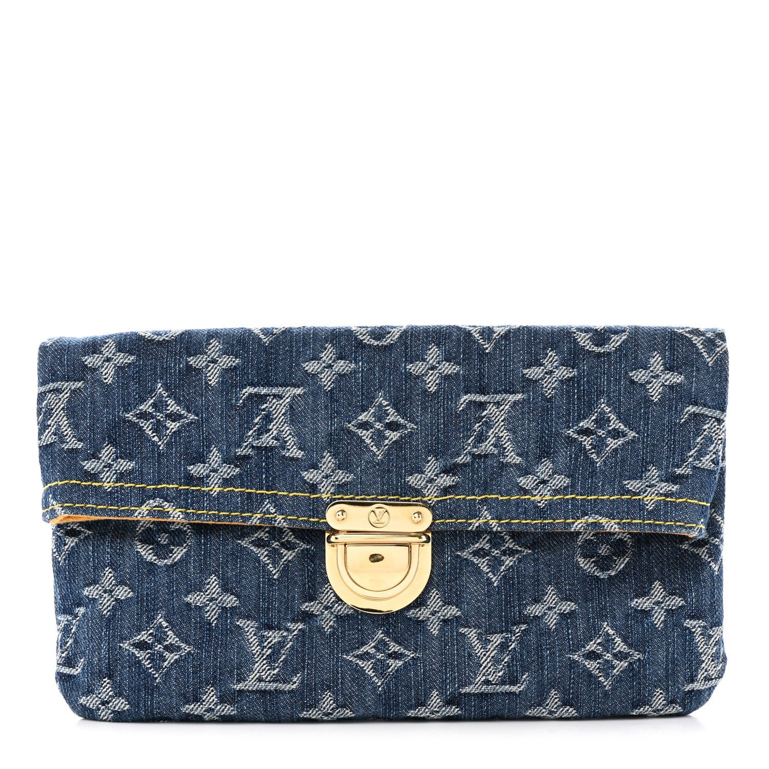 Louis Vuitton Monogram Denim Pochette Plat Clutch Blue