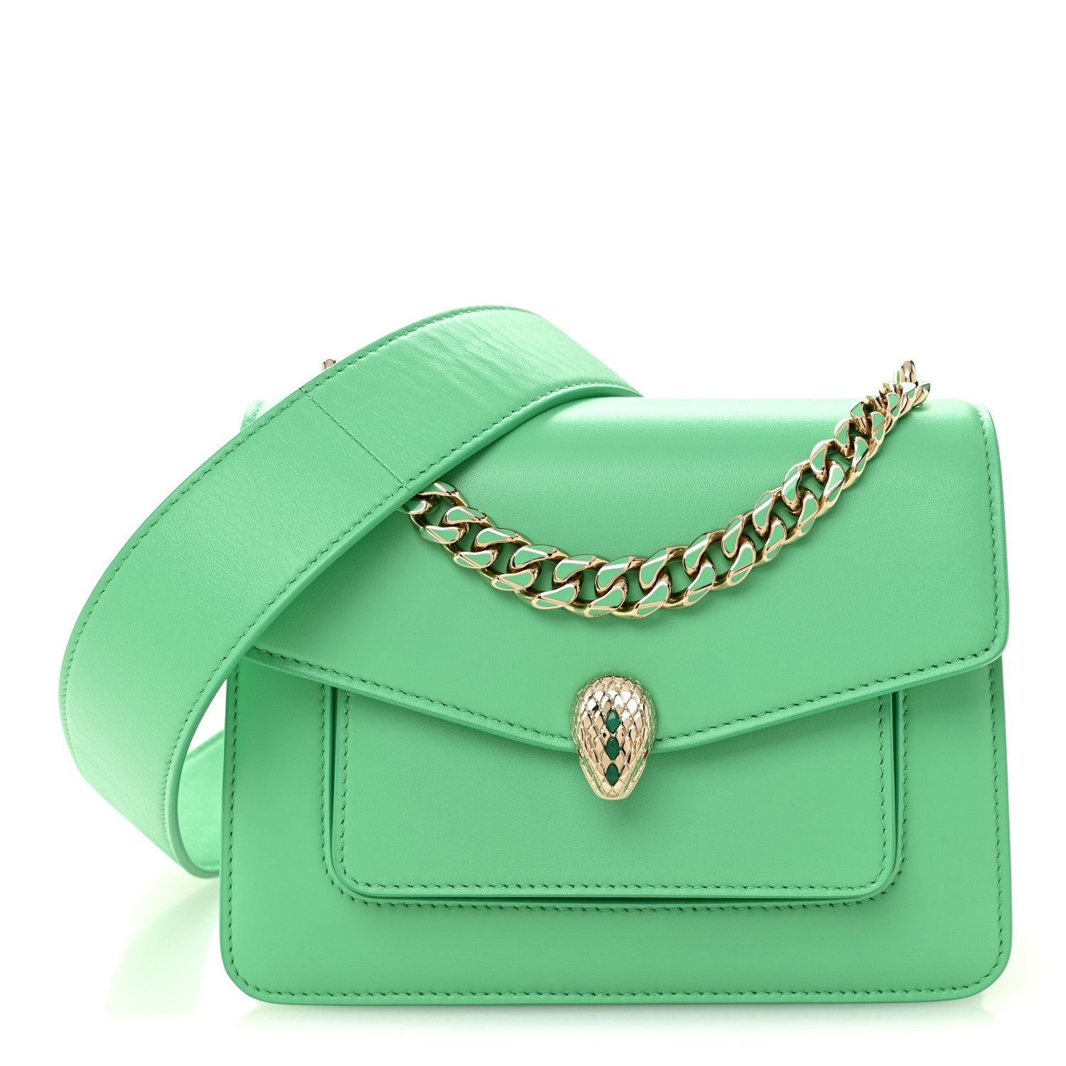 Bulgari Calfskin Serpenti Forever Maxi Chain Crossbody Bag Green
