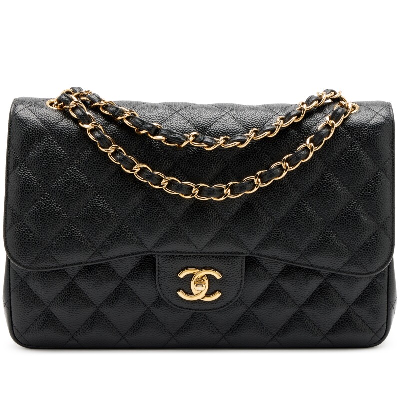 Black Quilted Caviar Jumbo Classic Double Flap Bag Gold Hardware, 2018-2019