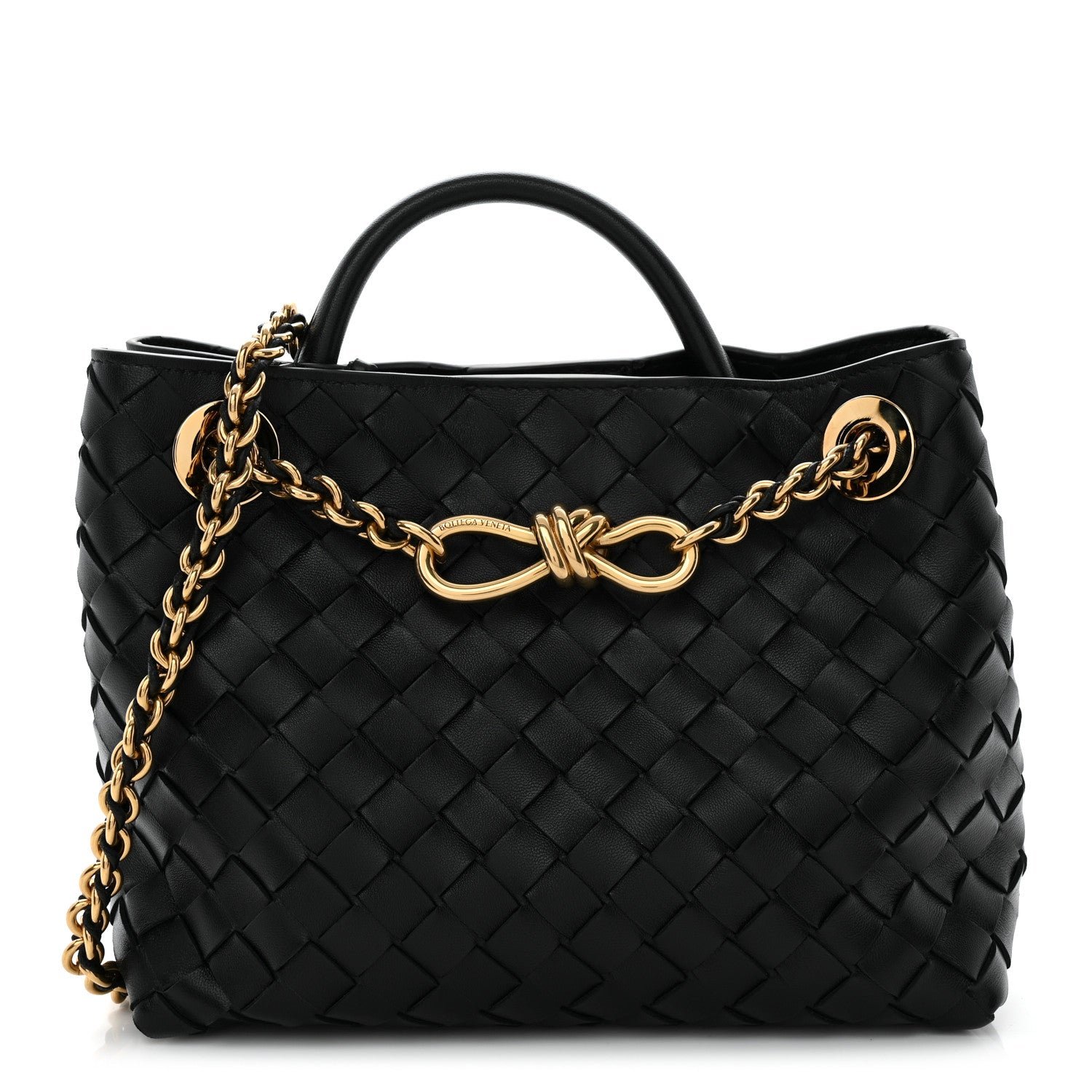 Bottega Veneta Nappa Intrecciato Small Andiamo With Chain Shoulder Bag Black
