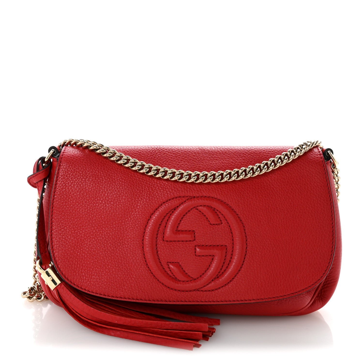 Gucci Pebbled Calfskin Medium Soho Flap Crossbody Tabasco Red