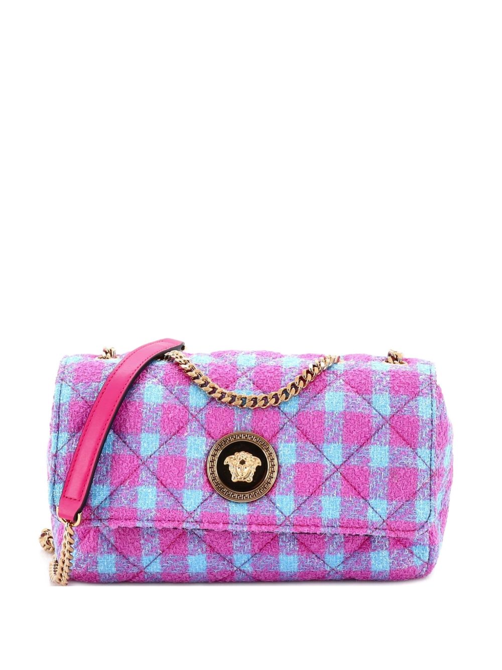 Medusa Icon Chain Flap Bag Quilted Tweed East West shoulder bag