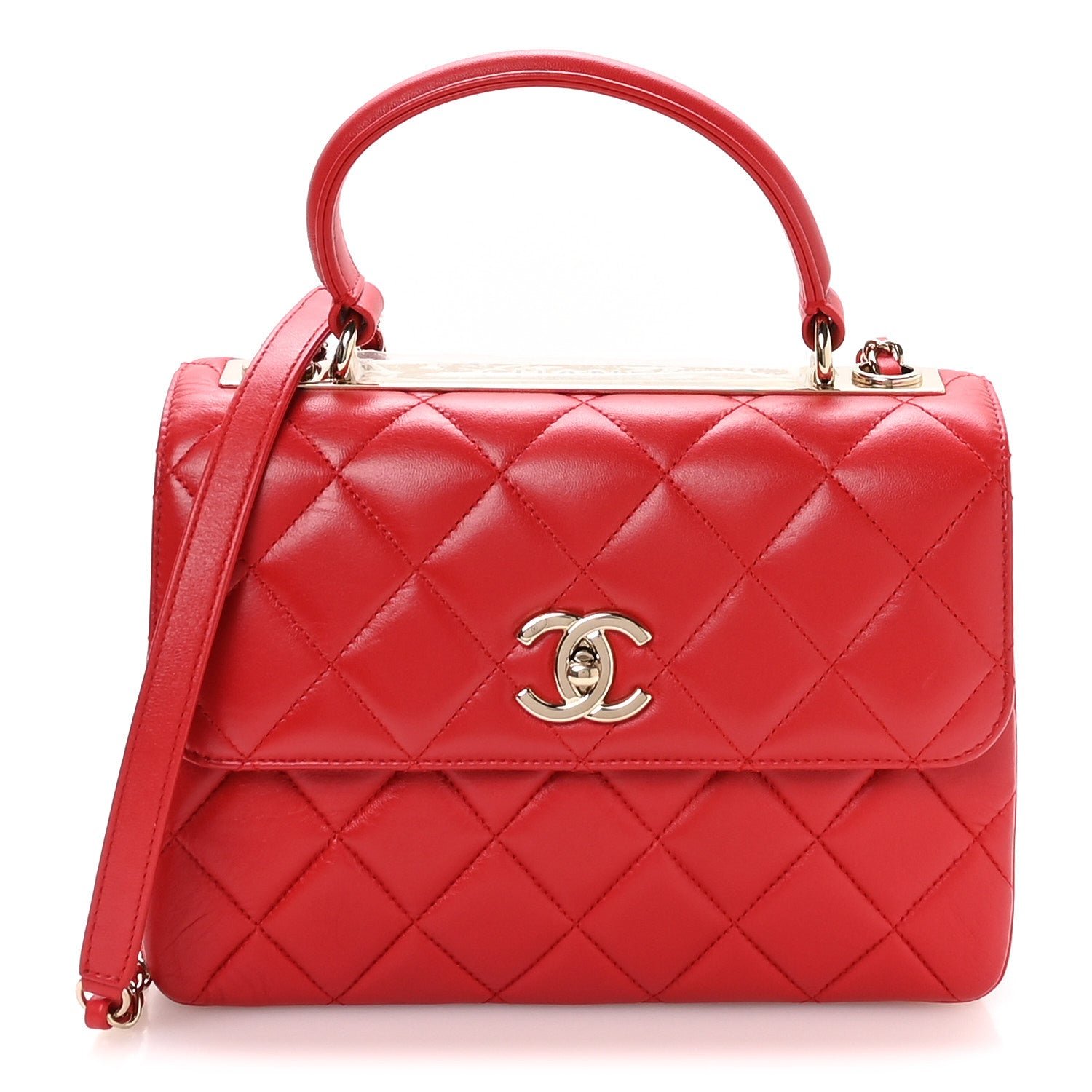 Chanel Lambskin Quilted Small Trendy CC Flap Dual Handle Bag Red