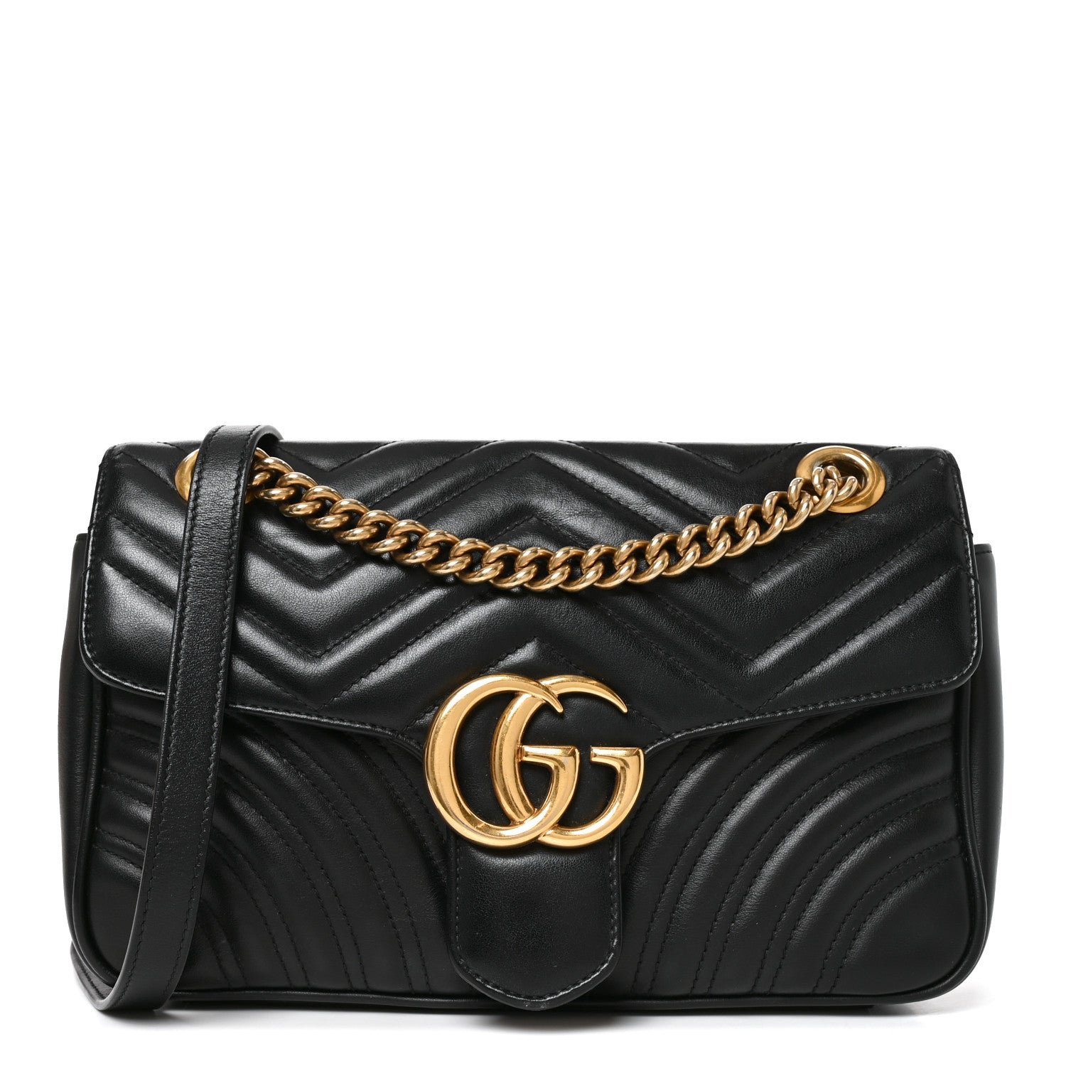 Gucci Calfskin Matelasse Small GG Marmont Shoulder Bag Black