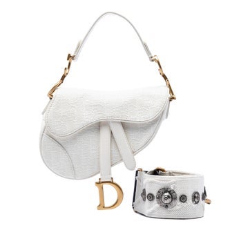 Mini Oblique Embroidered Canvas Saddle Bag