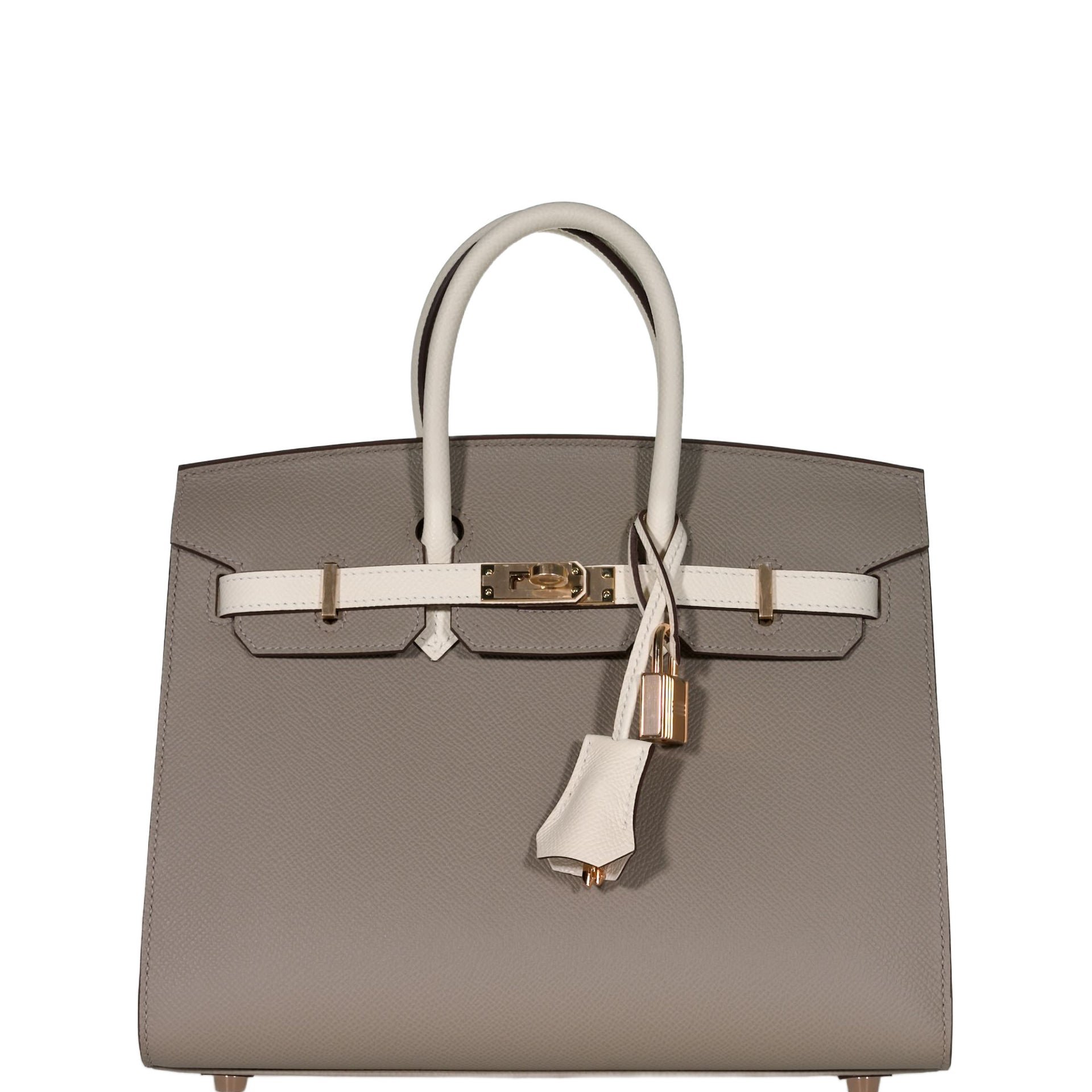 Hermes Hermès Birkin 25 Sellier HSS Bi-Color Gris Asphalte and Nata Epsom with Rose Gold Hardware