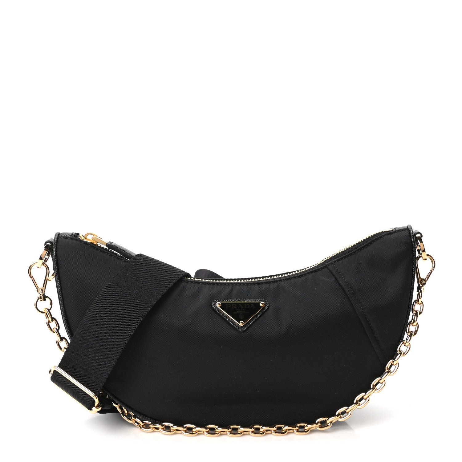 Prada Re-Nylon Saffiano Demi-lune Shoulder Bag Black