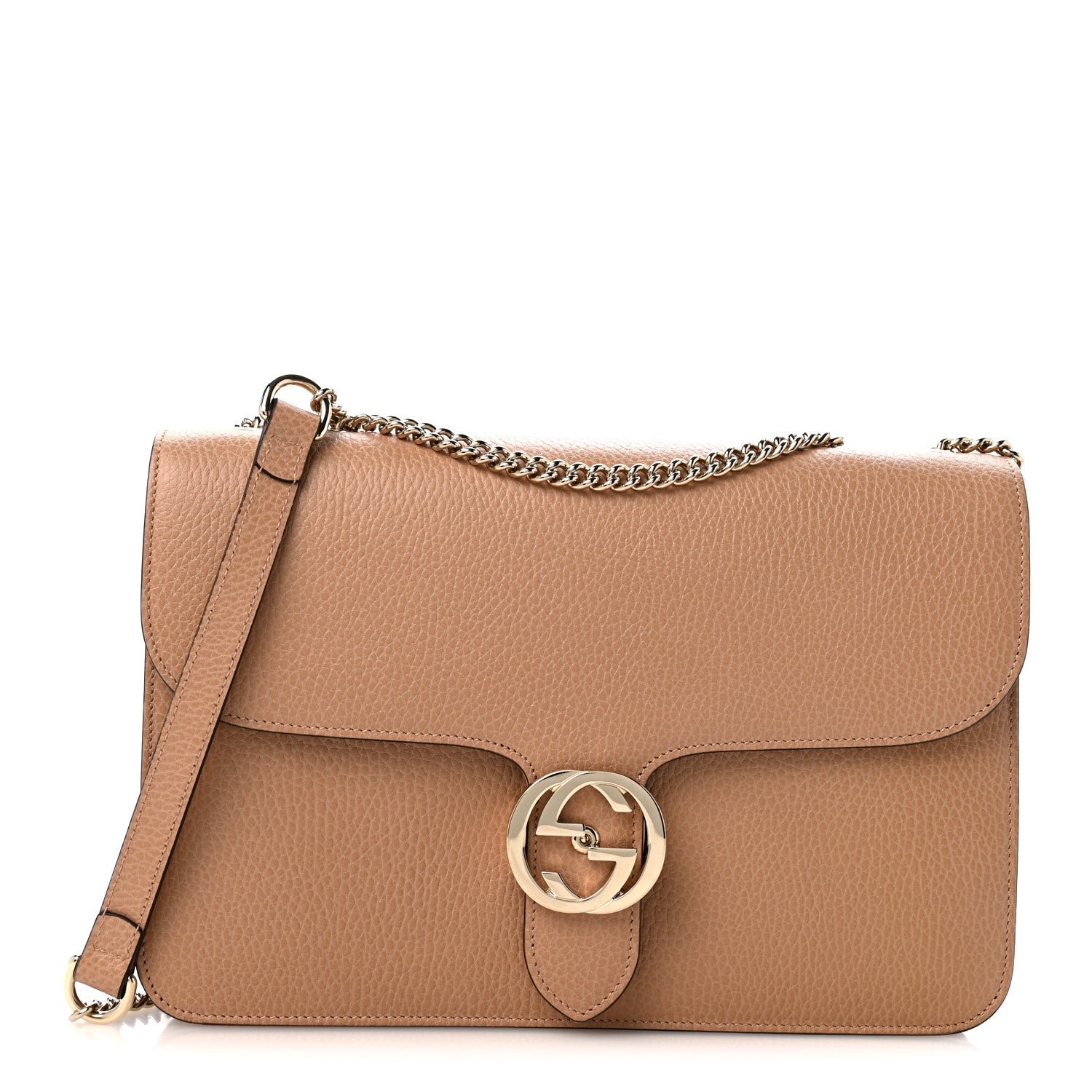 Gucci Dollar Calfskin Interlocking G Shoulder Bag Camelia