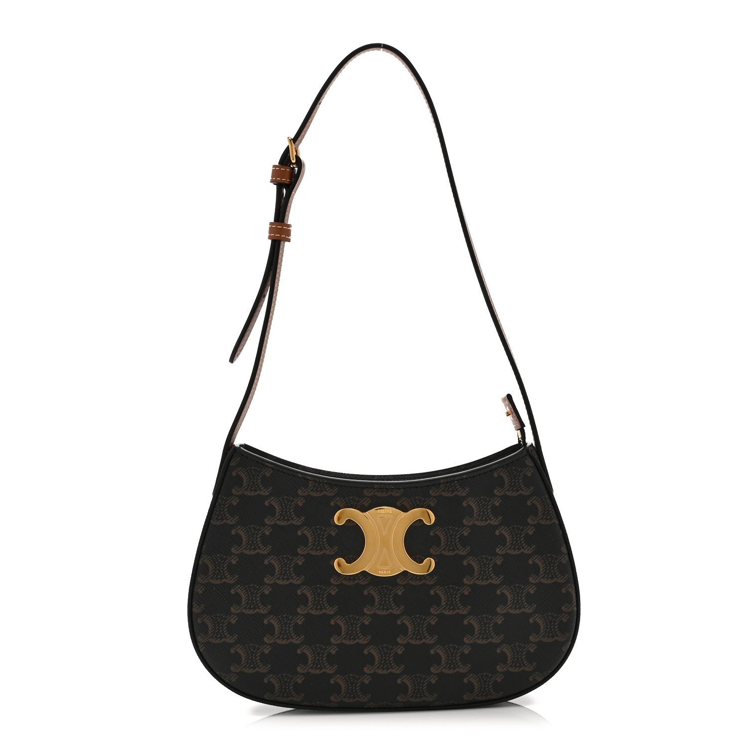 Celine Triomphe Canvas Calfskin Medium Tilly Triomphe Shoulder Bag Tan