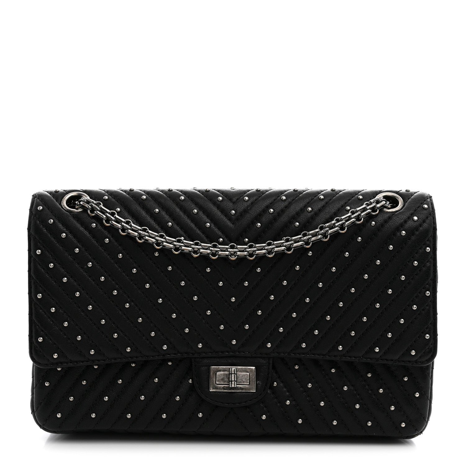 Chanel Sheepskin Chevron Quilted Studded 2.55 Reissue 226 Flap Black