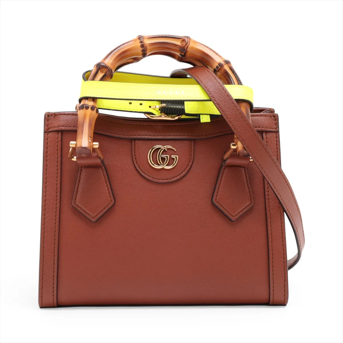Gucci Bamboo Diana 655661 Leather 2 Way Handbag Brown