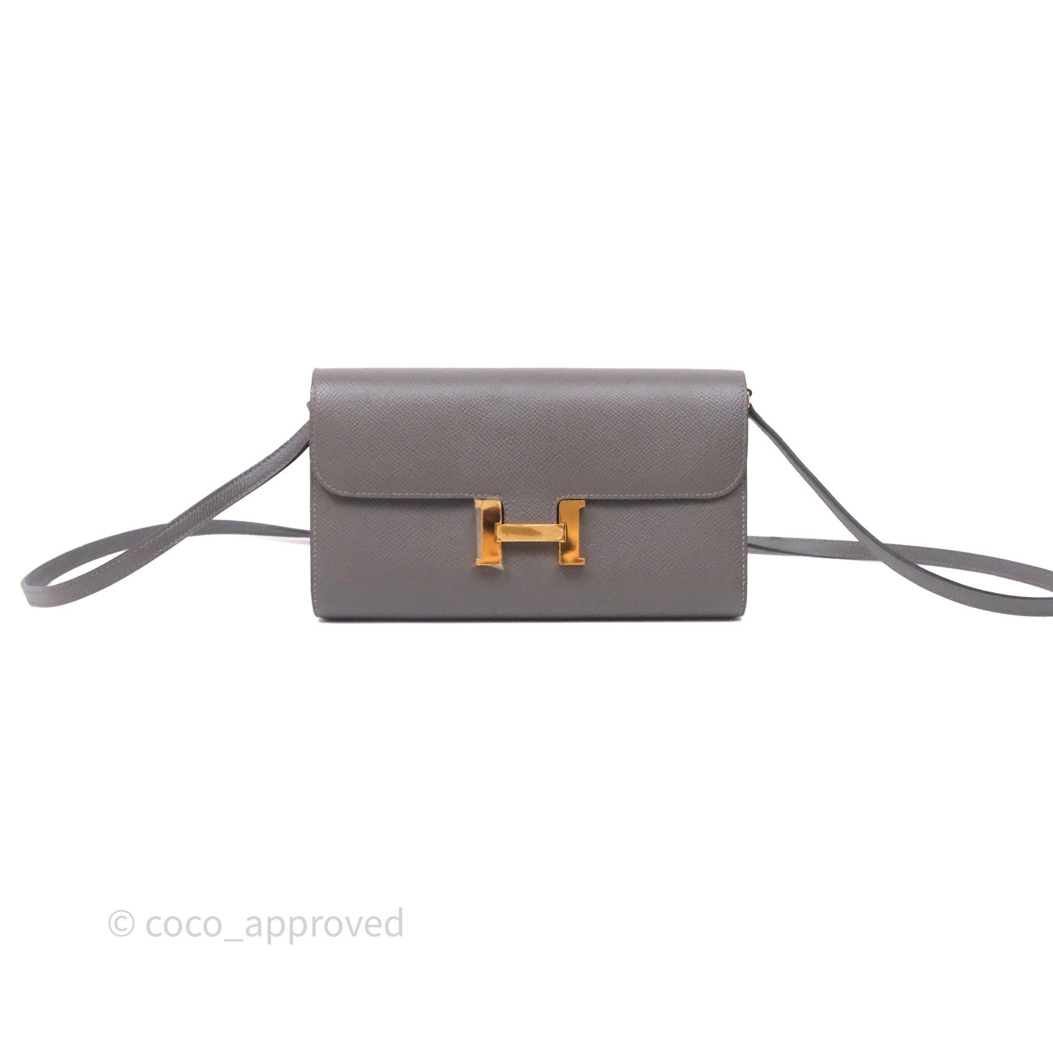 Hermès Constance Long To Go Wallet Gris Meyer 0L Epsom Gold Hardware