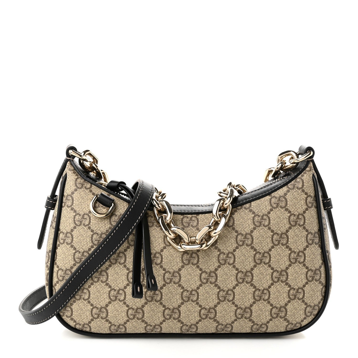 GG Supreme Monogram Textured Calfskin Small Emblem Shoulder Bag Beige Black