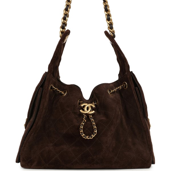 Pre-owned Chanel Small 25 Hobo Bag Dark Brown Suede Antique Gold Hardware