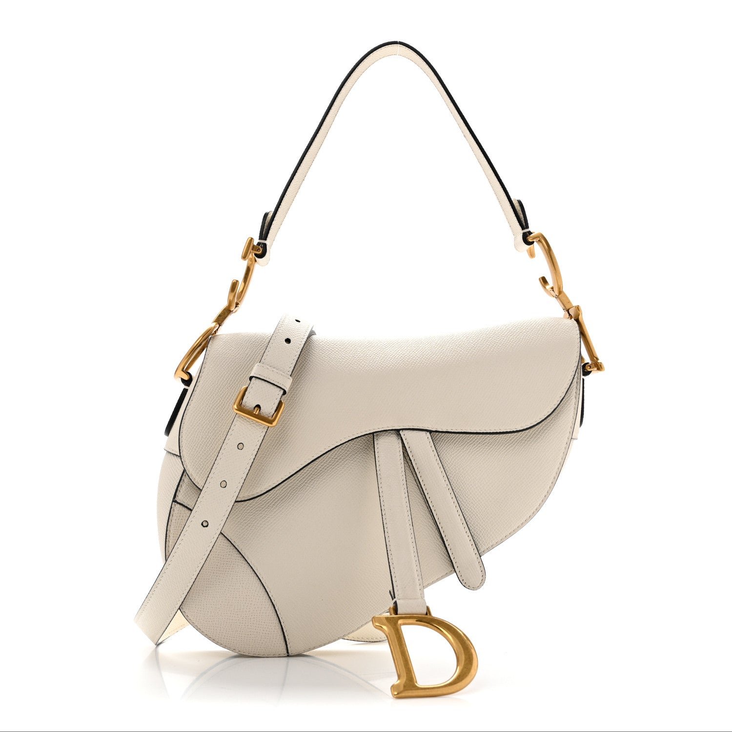 Christian Dior Grained Calfskin Saddle Bag With Strap Latte