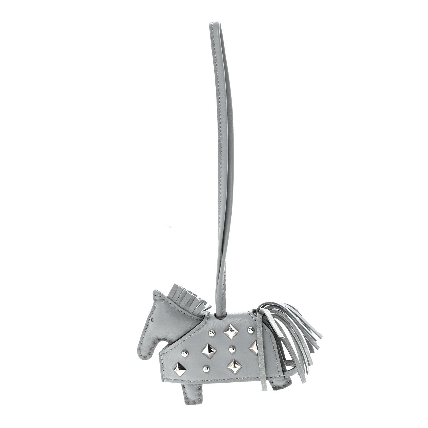 Hermes Hermes Milo Lambskin Studded Grigri Rodeo Robeo Rock Horse Bag Charm PM Gris Pantin