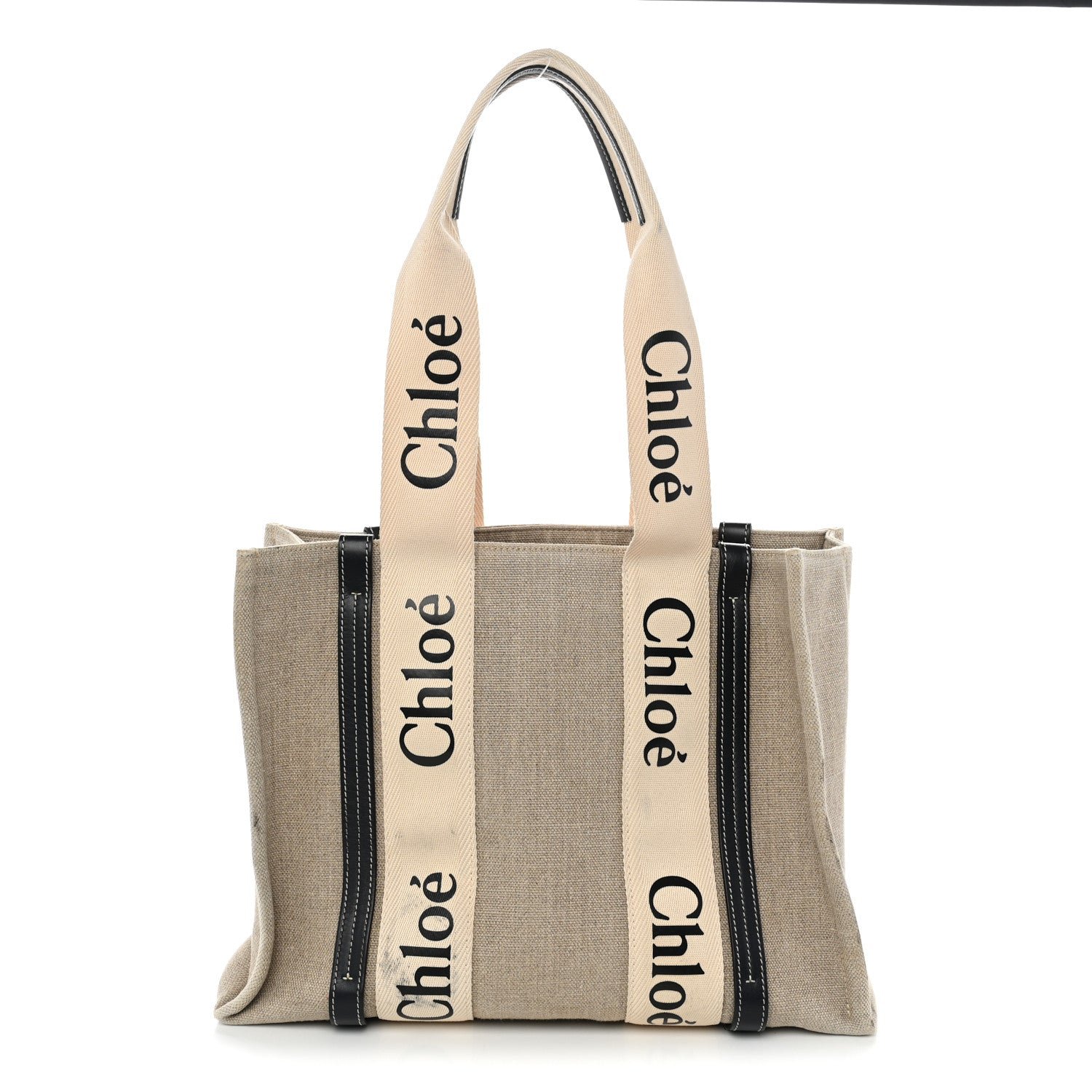 Chloe Linen Calfskin Medium Woody Ribbon Tote White Blue