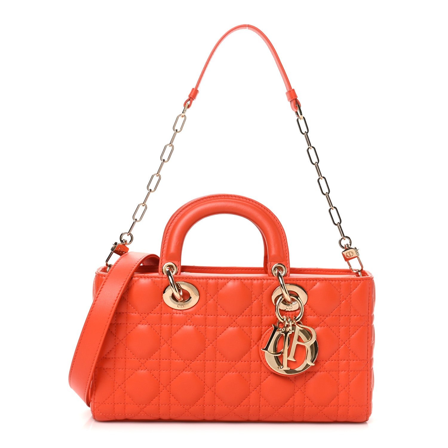 Christian Dior Lambskin Cannage Small Lady D-Joy Orange