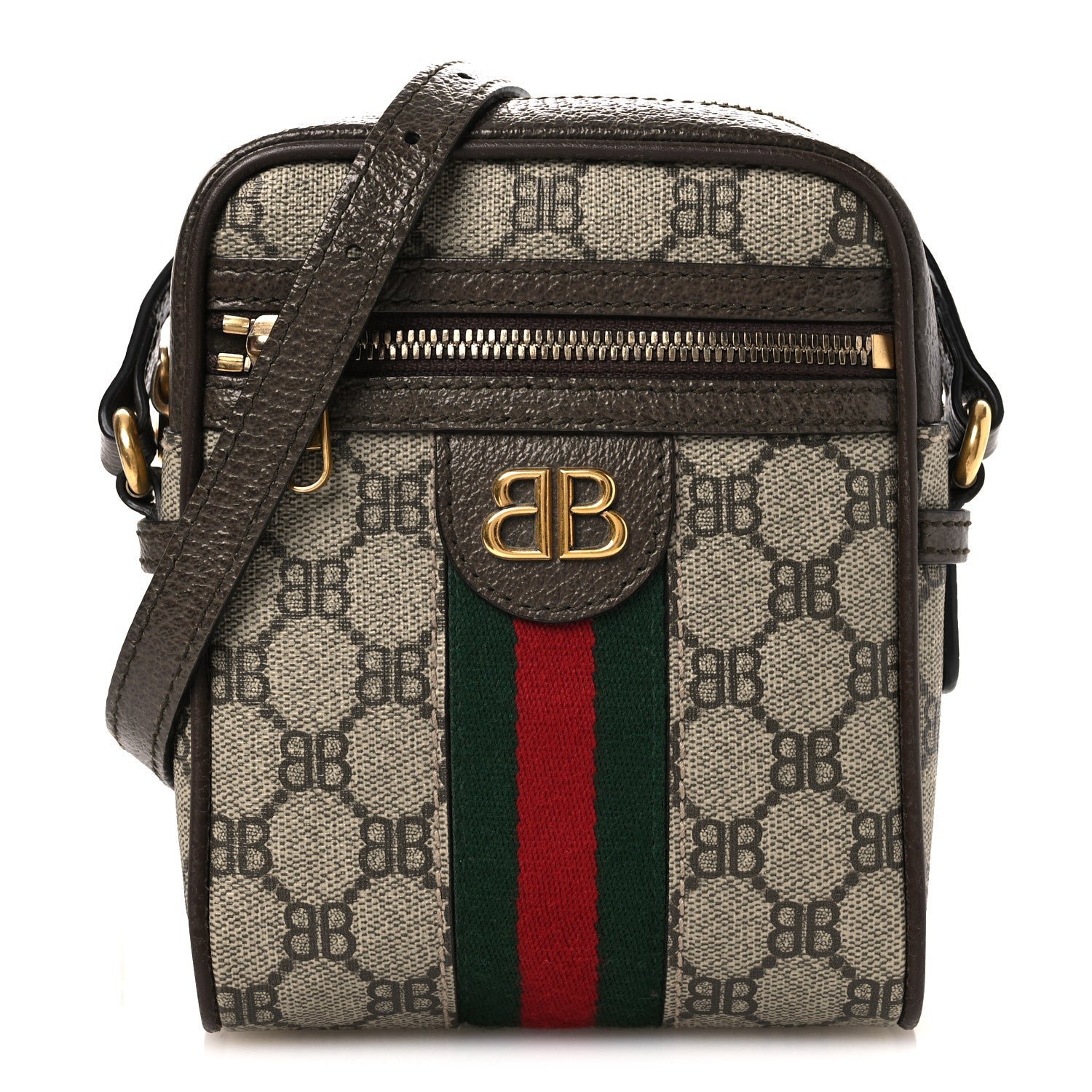 Gucci X BALENCIAGA BB Supreme Monogram Web Mini Ophidia Messenger Beige New Acero