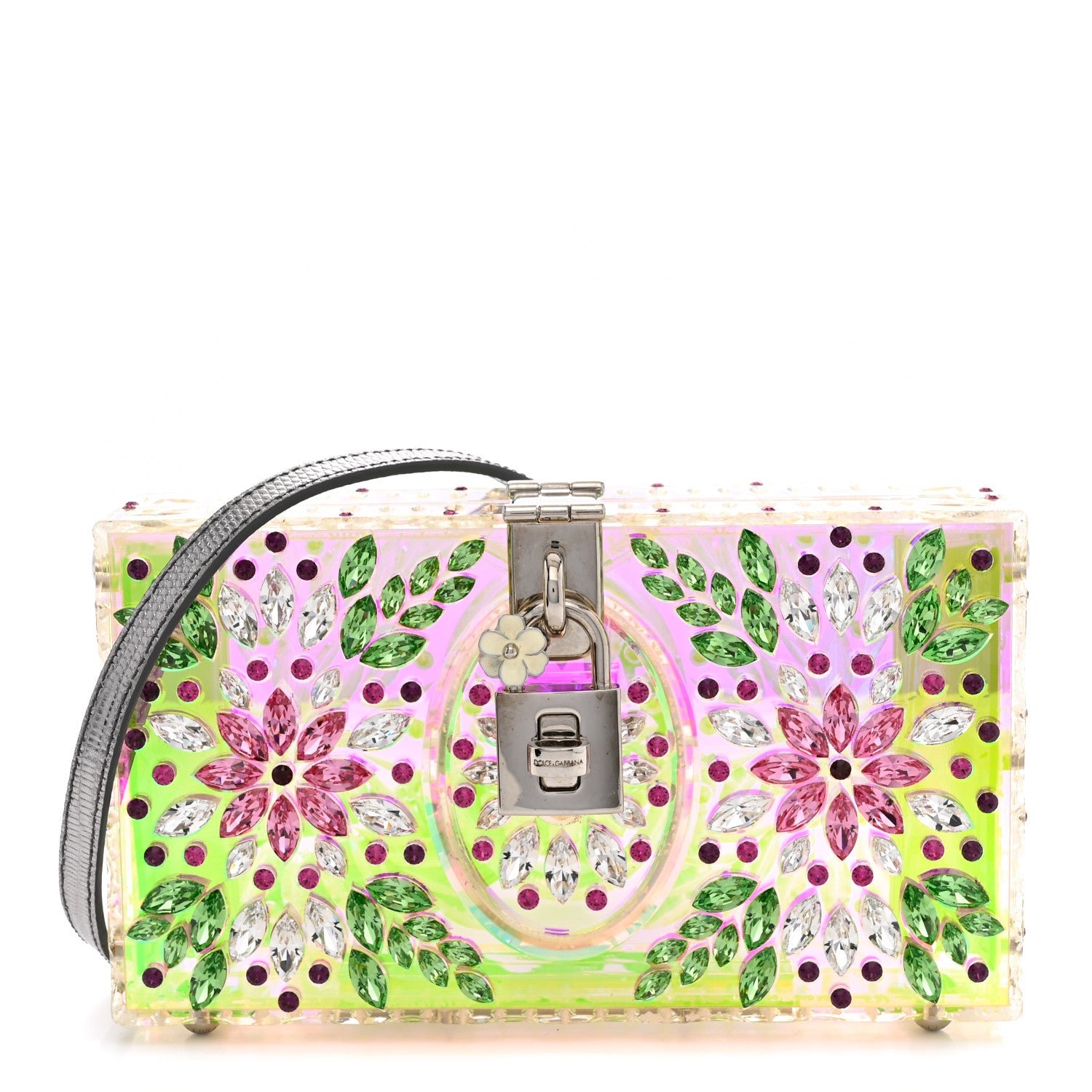 Dolce & Gabbana Metallic Plexiglass Crystal Embellished Shoulder Bag Silver