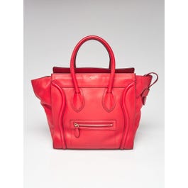 Celine Celine Red Drummed Calfskin Leather Mini Luggage Tote Bag