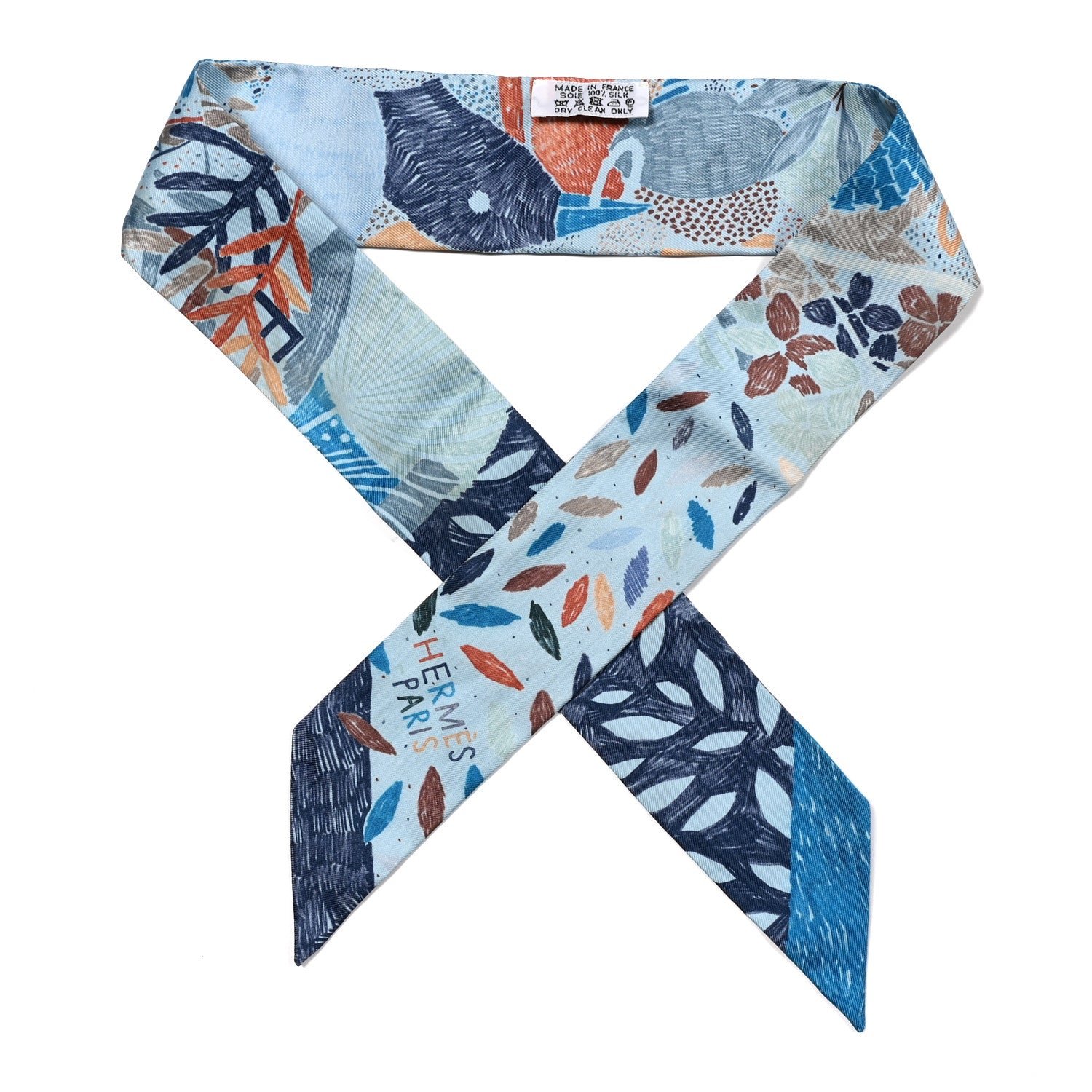Hermes Silk Chacun Fait Son Nid Twilly Cobalt Marine Etoupe
