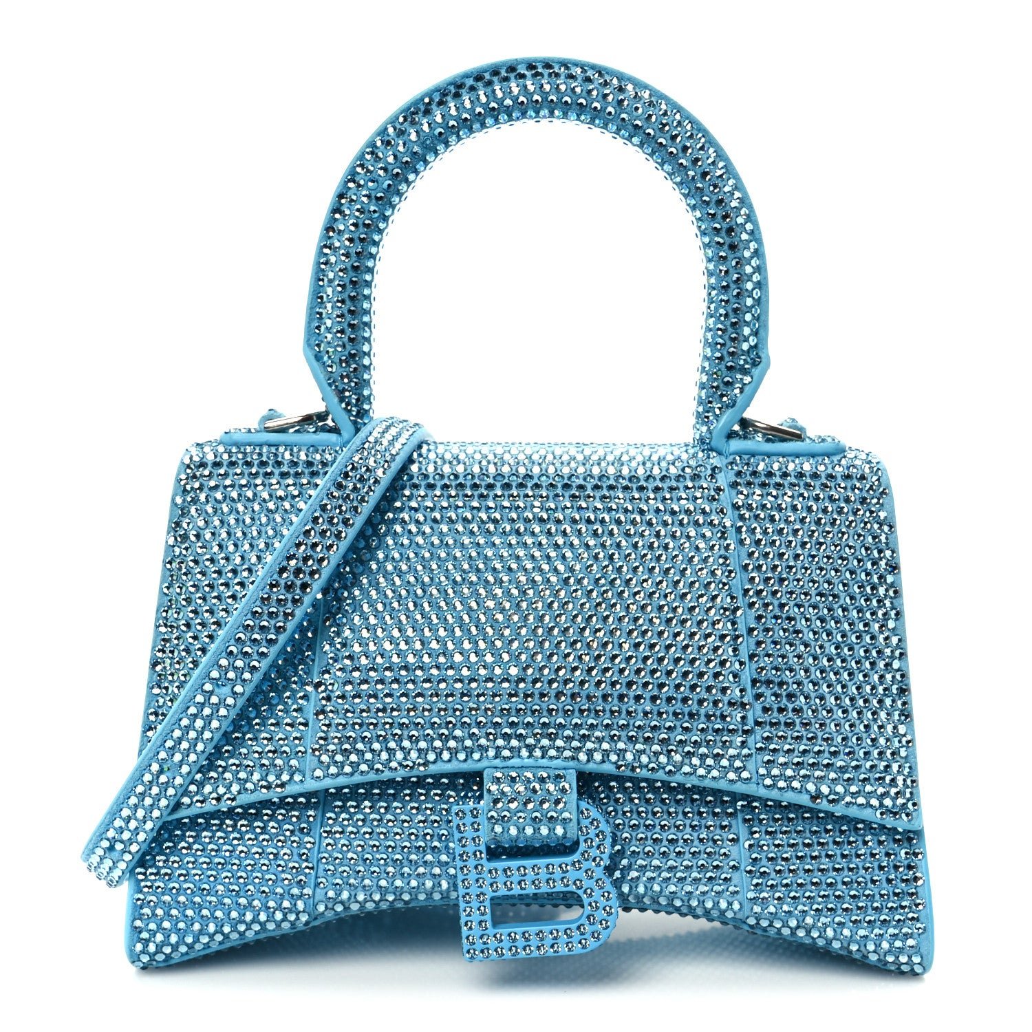 Balenciaga Balenciaga Strass Suede Hourglass Top Handle Bag XS Light Blue