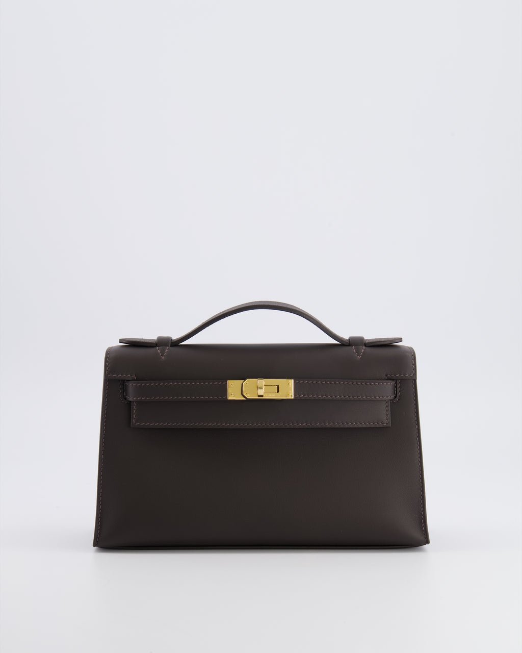 Hermes *RARE* Hermès Kelly Pochette Bag in Bai Brun Swift Leather with Gold Hardware
