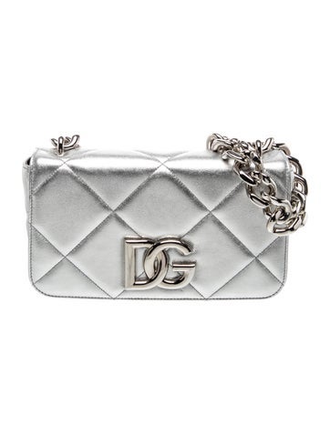 Calfskin DG Logo Chain Silver Quilted Leather Shoulder Bag Mini
