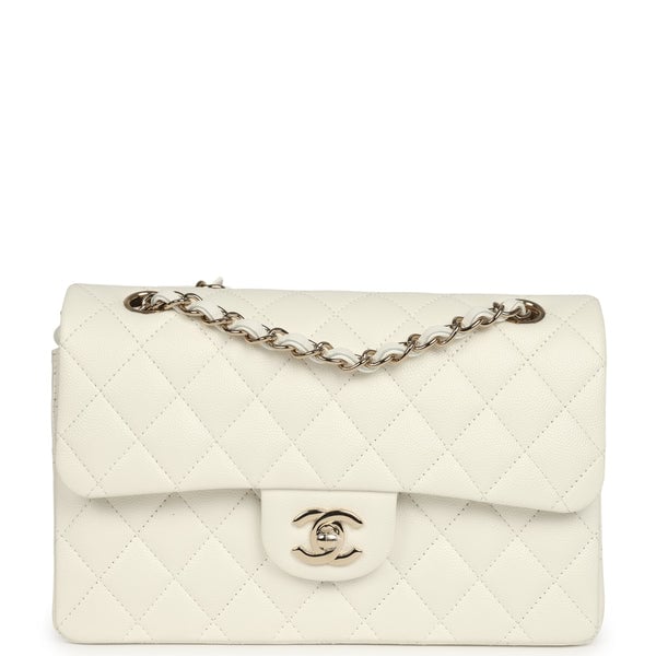 Pre-owned Chanel Small Classic Double Flap Bag White Caviar Light Gold Hardware
