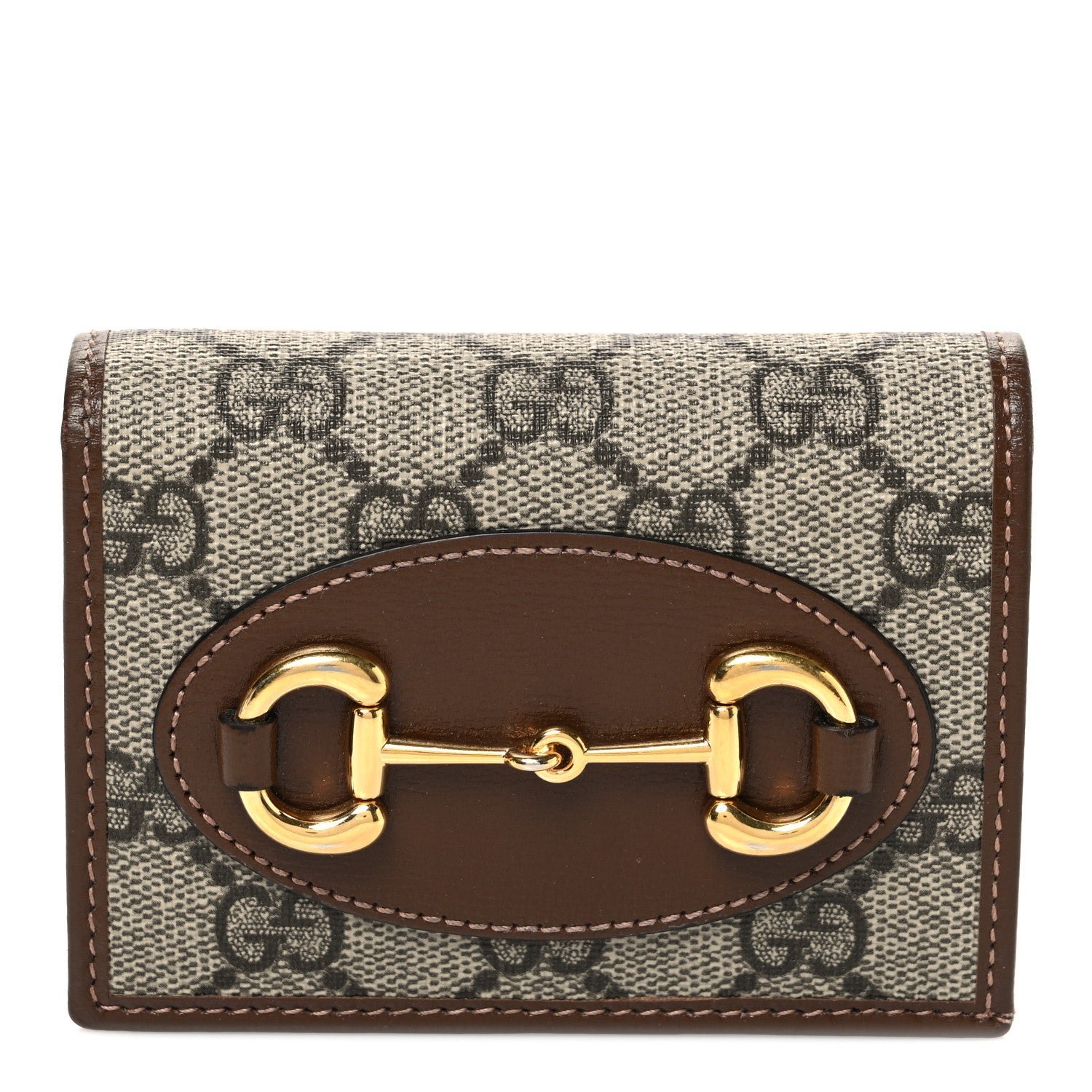 Gucci GG Supreme Monogram Horsebit 1955 Card Case Wallet Beige Ebony Brown Sugar
