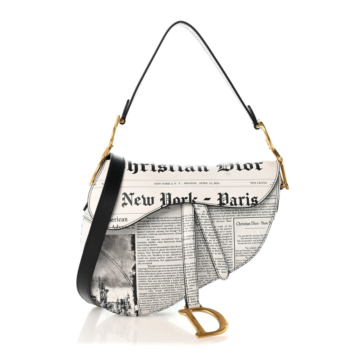 Dior Christian Dior Calfskin Newspaper Printed Saddle Bag With Strap Black White