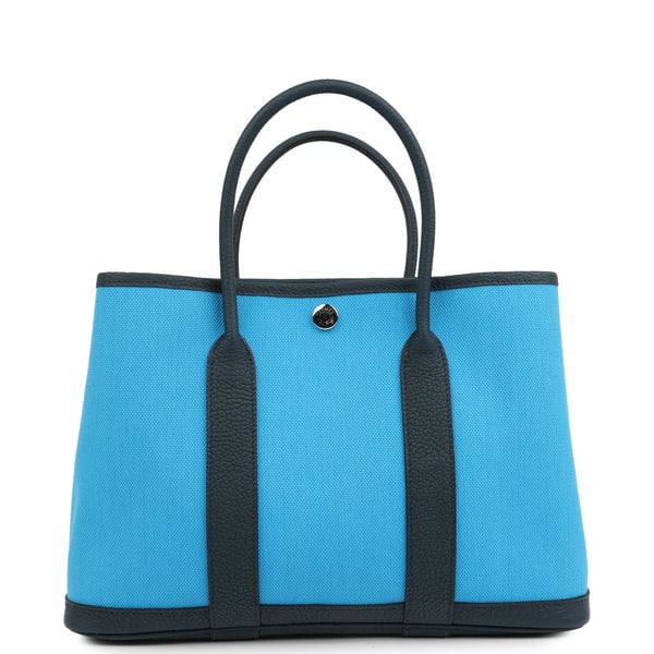 Hermes Hermes Garden Party 30 Bleu Riviera Officier Canvas and Bleu de Prusse Negonda Palladium Hardware