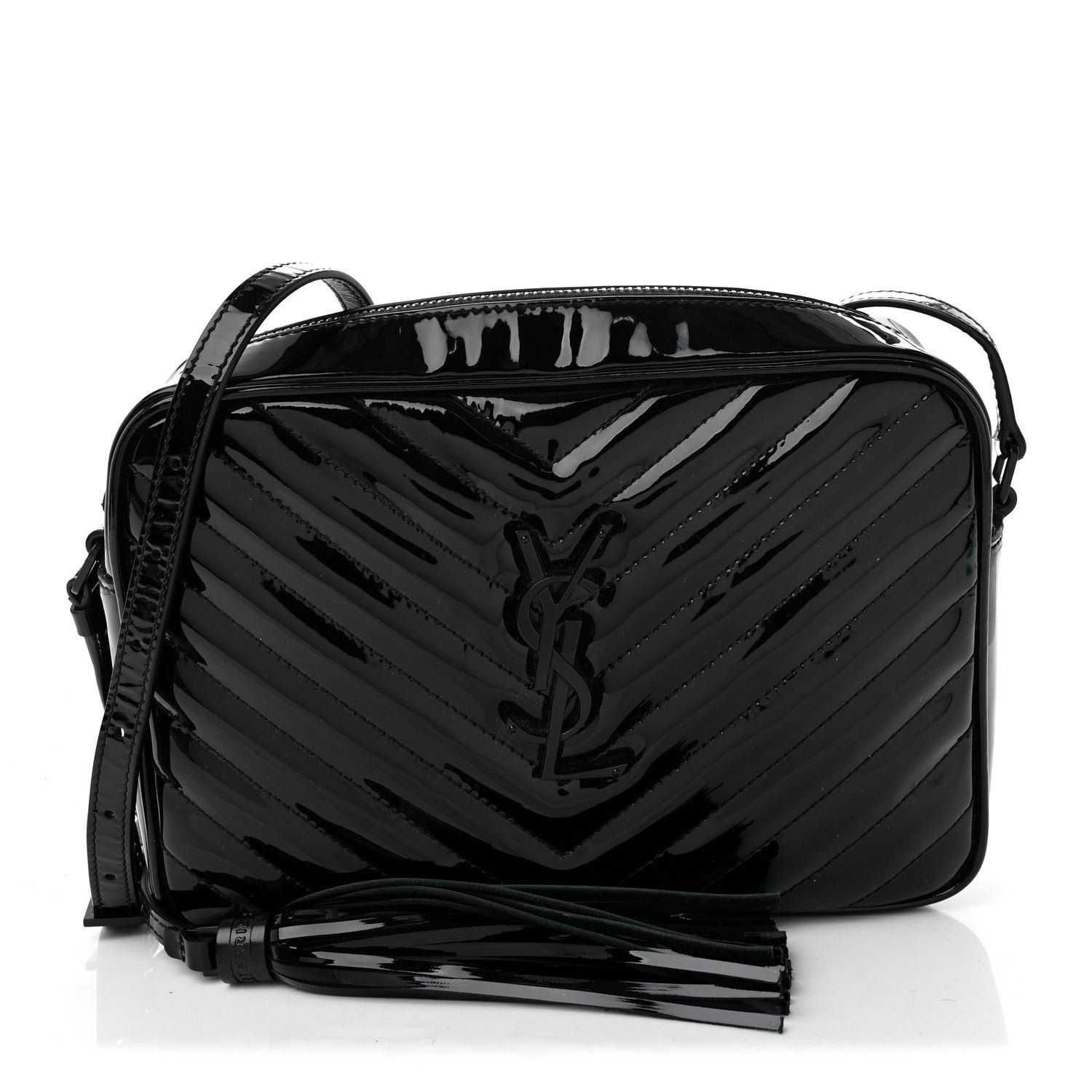 Saint Laurent Patent Calfskin Matelasse Monogram Lou Camera Bag Black