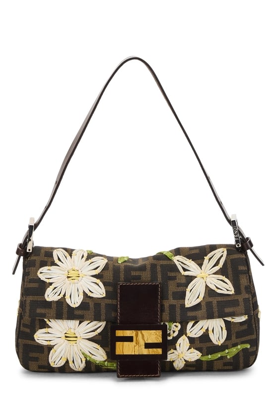 Brown Zucca Canvas Embroidered Baguette