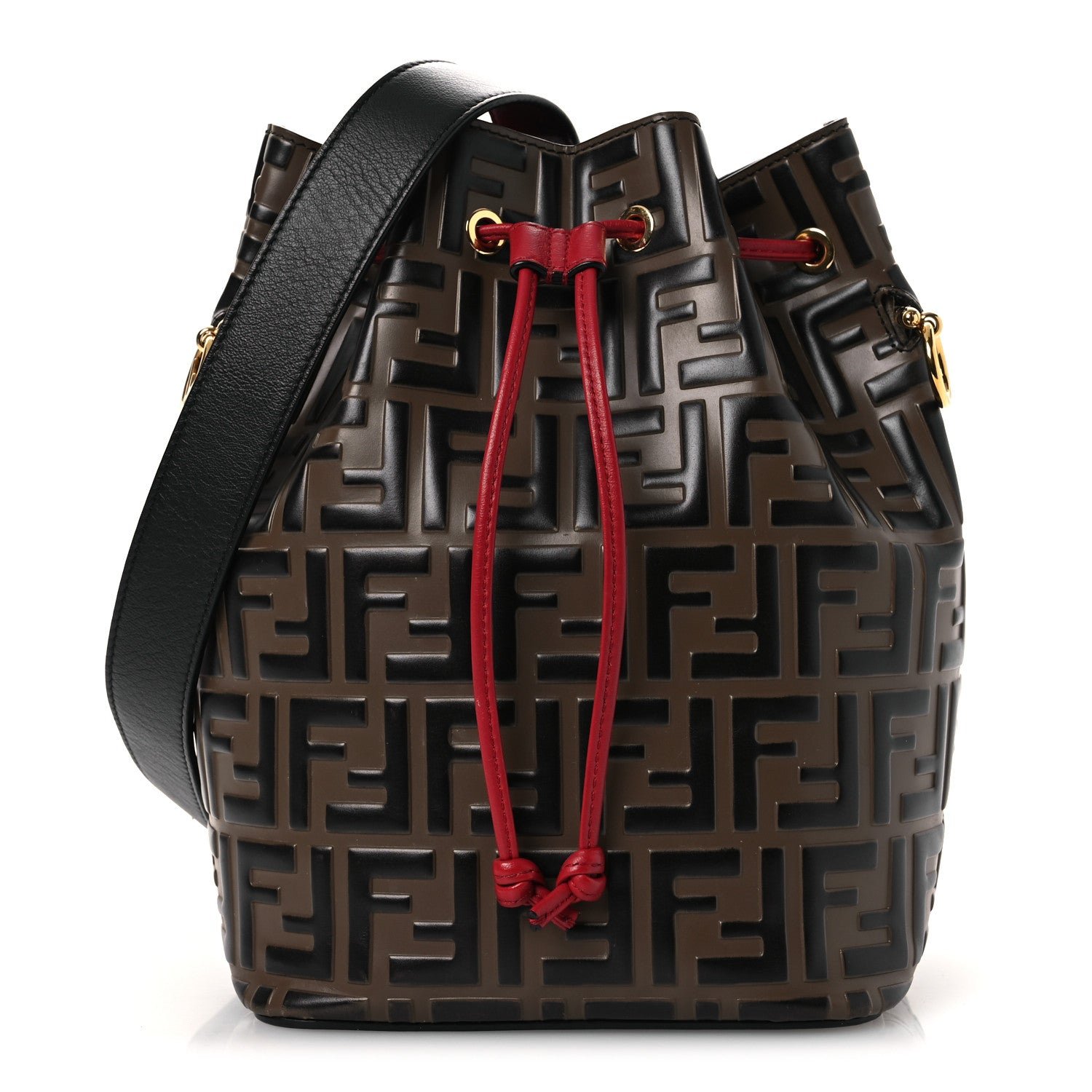 Fendi Vitello Grace F is Fendi Bi-Color FF 1974 Embossed Grande Mon Tresor Bucket Bag Maya Black Fragola
