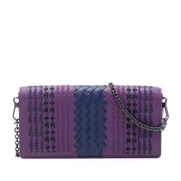 Leather Nappa Intrecciato Embroidered Continental Wallet on Chain