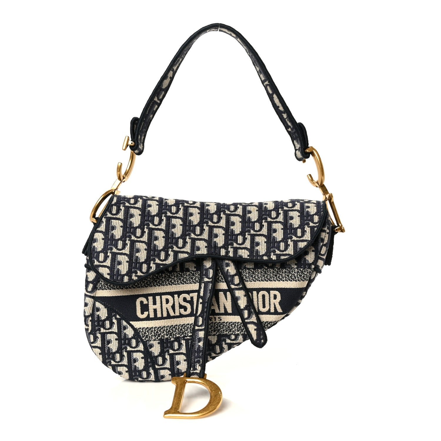 Christian Dior Oblique Embroidered Saddle Bag Blue