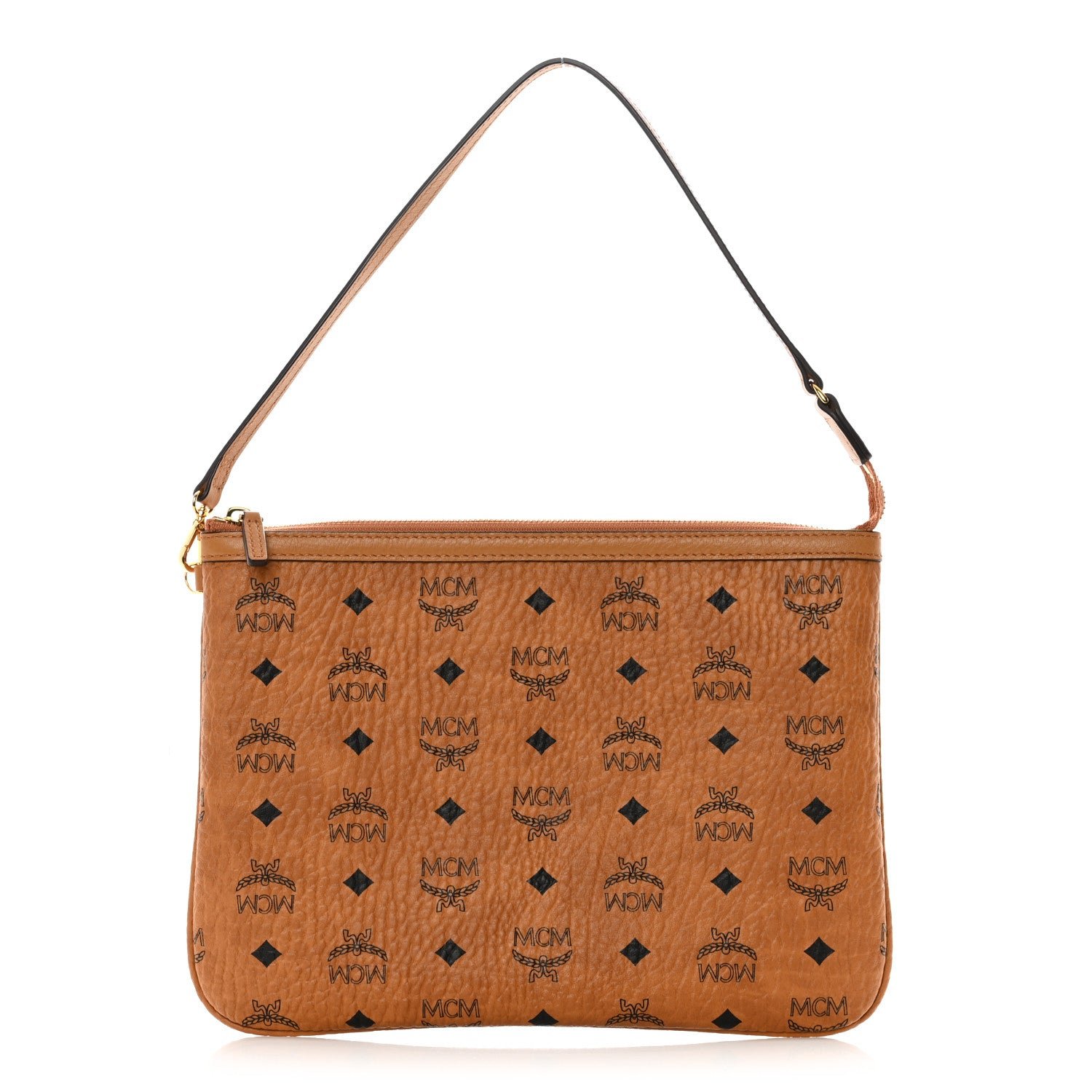 MCM Visetos Liz Shopper Tote Pouch Cognac
