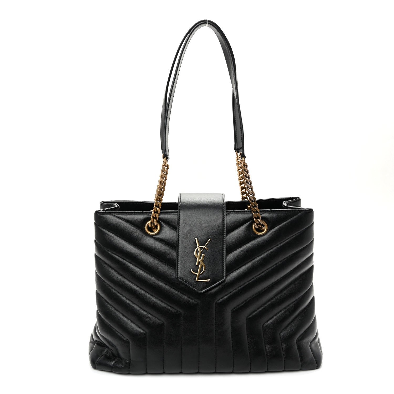 Saint Laurent Calfskin Y Quilted Monogram Large Loulou Shopper Black