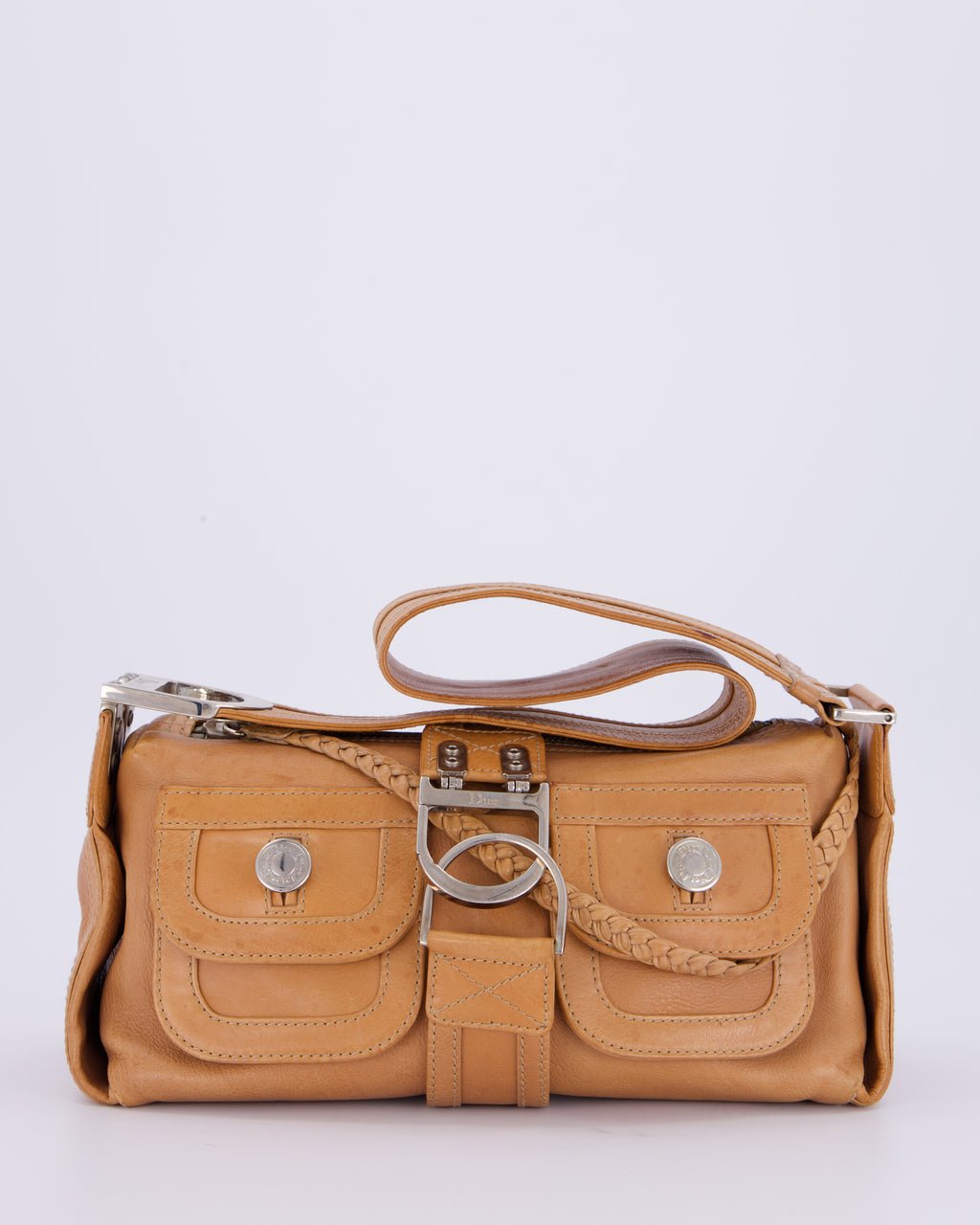 Dior Christian Dior Beige Vintage 2005 Flight Line Medium Hobo Shoulder Bag in Calfskin Leather with Antique Silver Hardware