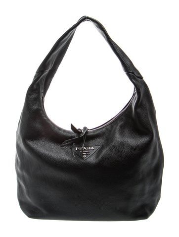 Enameled Metal Triangle Black Vitello Daino Hobo Bag