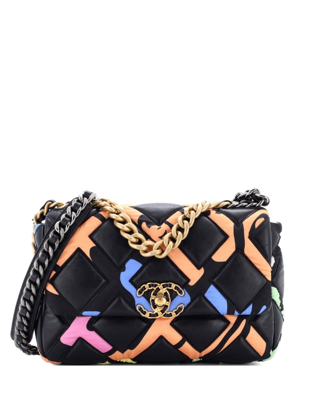 19 Flap Bag Quilted Lambskin and Printed Silk Medium shoulder bag